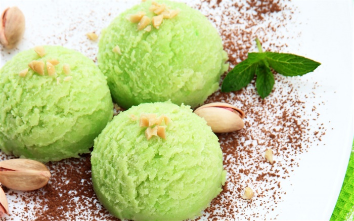 Grüne Farbe Eis, Nüsse, süße Speisen Hintergrundbilder Bilder