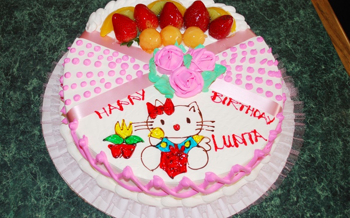 Alles Gute zum Geburtstag Kuchen, Rose, Kätzchen Hintergrundbilder Bilder