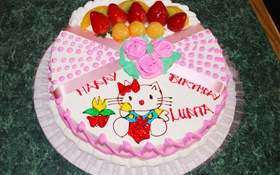 Alles Gute zum Geburtstag Kuchen, Rose, Kätzchen HD Hintergrundbilder