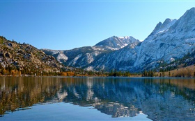 See, Berge, Himmel, Bäume, Herbst, Wasser Reflexion HD Hintergrundbilder