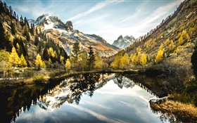 See, Berge, Bäume, Wolken, Wasser Reflexion HD Hintergrundbilder