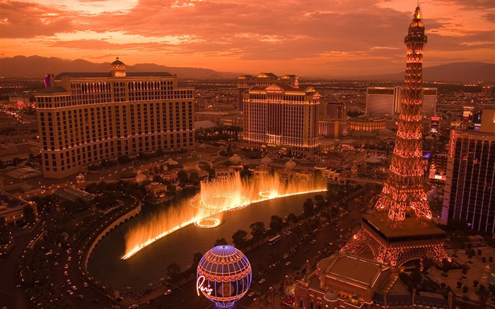 Las Vegas, Stadt, Springbrunnen, Licht, Turm, Häuser Hintergrundbilder Bilder