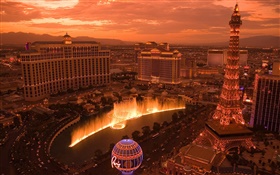Las Vegas, Stadt, Springbrunnen, Licht, Turm, Häuser HD Hintergrundbilder