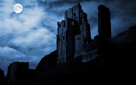 Nacht, Mond, Ruinen, Festung, Wolken HD Hintergrundbilder
