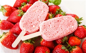 Rosa Eis, Erdbeere, Dessert HD Hintergrundbilder