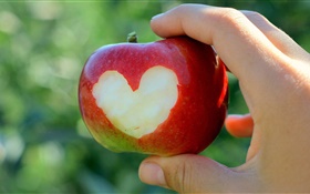 Roter Apfel, Liebesherzen , Hand HD Hintergrundbilder
