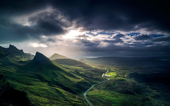 Schottland, Großbritannien , Berge, Wolken, Hügel, Fluss Hintergrundbilder Bilder