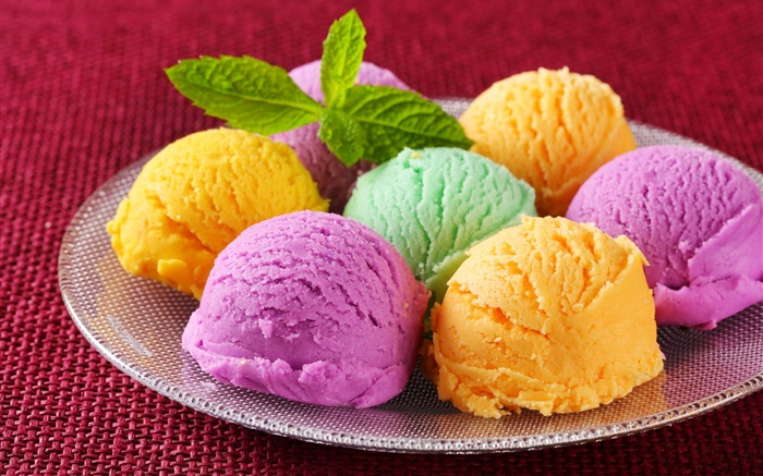 Kuchen und Süßwaren, Eis Bälle, Dessert, bunte Farben Hintergrundbilder Bilder