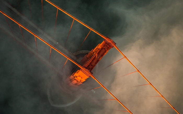 Draufsicht  Brücke, Straße, Nebel Hintergrundbilder Bilder