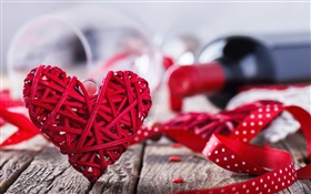 Valentinstag, roten Herzen Liebe, Wein, romantisch HD Hintergrundbilder