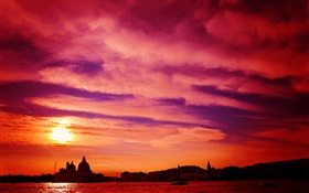 Venedig, Italien, Fluss, Sonnenuntergang, roten Himmel