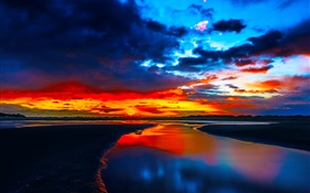 Coast Sonnenuntergang, Meer, glühen, Wolken, Dämmerung HD Hintergrundbilder