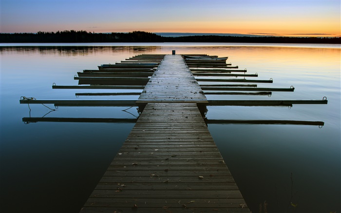 Dock, Dämmerung, See, Wasser Hintergrundbilder Bilder