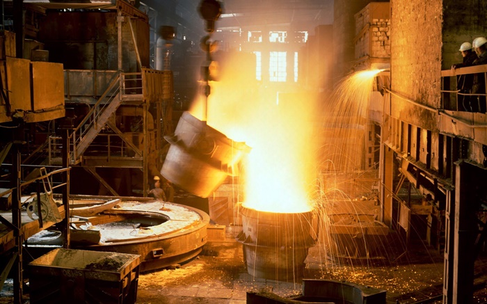 Gießerei-Fabrik, geschmolzenes Metall Hintergrundbilder Bilder