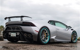 Lamborghini Huracan grau supercar in regen HD Hintergrundbilder