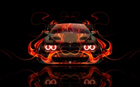 BMW orange Feuer, Auto Vorderansicht, kreatives Design HD Hintergrundbilder