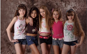 Fashion Show, fünf schöne kleine Mädchen, Kinder HD Hintergrundbilder