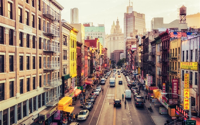 Manhattan, Amerika, New York, East Broadway, Chinatown, Straße, Autos Hintergrundbilder Bilder