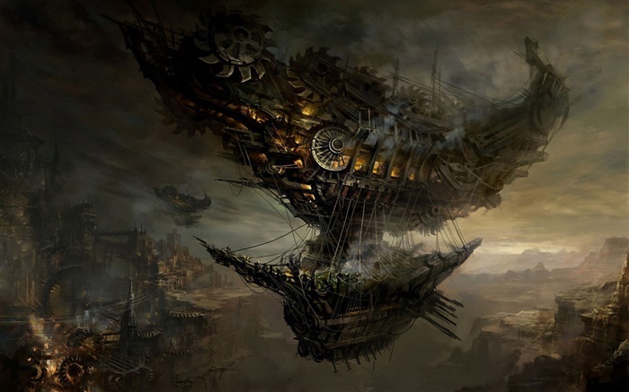 Steampunk, fliegendes Schiff, Kunstabbildungen Hintergrundbilder Bilder