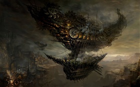 Steampunk, fliegendes Schiff, Kunstabbildungen HD Hintergrundbilder