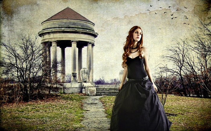 Schwarzes Kleid Mädchen im Park Hintergrundbilder Bilder