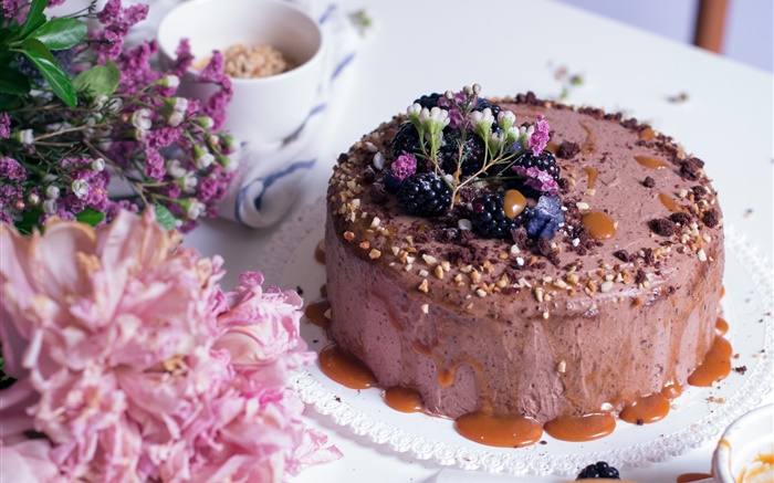 Sahnekuchen, Blumen, Dessert Hintergrundbilder Bilder