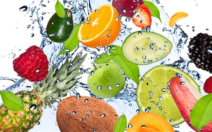 Verschiedene Arten von Früchten im Wasser Hintergrundbilder Bilder