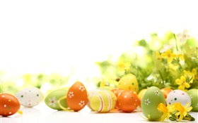 Fröhliche Ostern, Eier, Blumen, Frühling HD Hintergrundbilder
