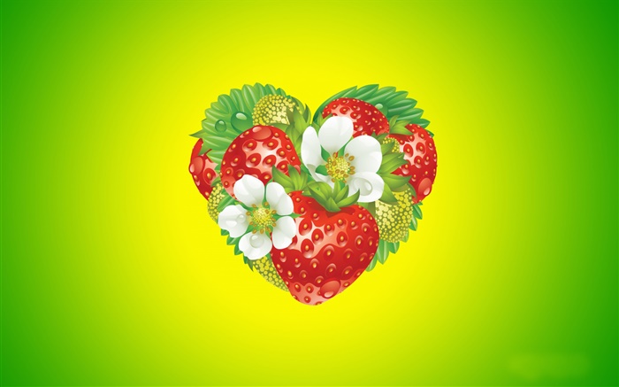 Liebesherz, Blumen, Erdbeere, kreatives Design Hintergrundbilder Bilder