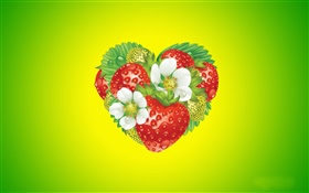 Liebesherz, Blumen, Erdbeere, kreatives Design HD Hintergrundbilder