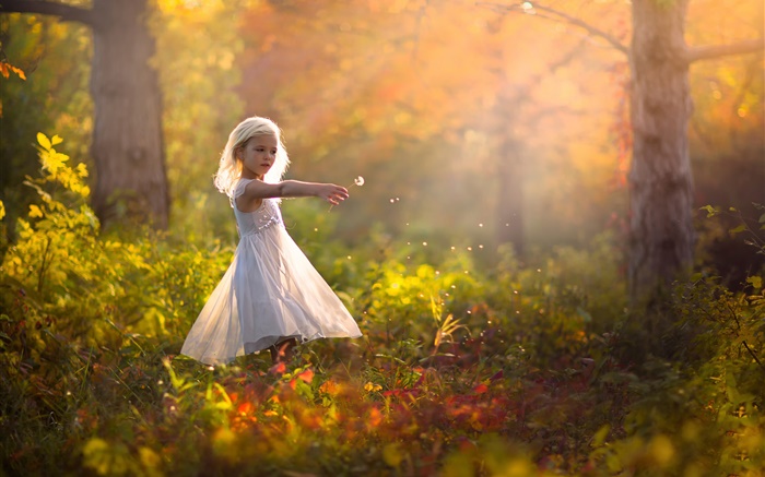 Nettes kleines Mädchen im Wald, Kinder Hintergrundbilder Bilder