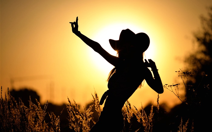 Tanz Mädchen bei Sonnenuntergang, Silhouette Hintergrundbilder Bilder