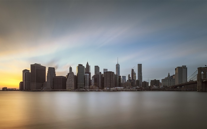 Manhattan, Stadt in der Dämmerung, Wasser Reflexion, USA Hintergrundbilder Bilder