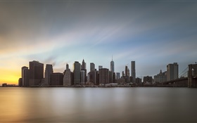 Manhattan, Stadt in der Dämmerung, Wasser Reflexion, USA HD Hintergrundbilder