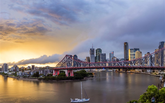 Queensland, Chinatown, Australien, Fluss, Brücke, Dämmerung, Gebäude Hintergrundbilder Bilder