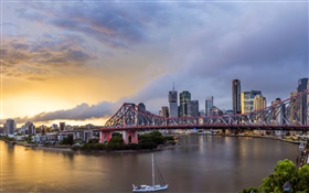Queensland, Chinatown, Australien, Fluss, Brücke, Dämmerung, Gebäude HD Hintergrundbilder