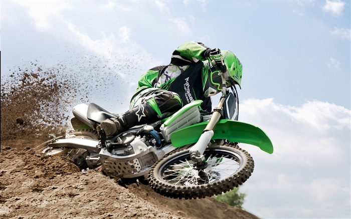 Kawasaki Motorrad, Rennen, Schmutz Hintergrundbilder Bilder
