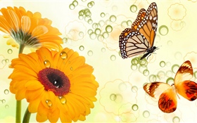 Gelbe Blumen und Schmetterlinge, kreatives Design HD Hintergrundbilder