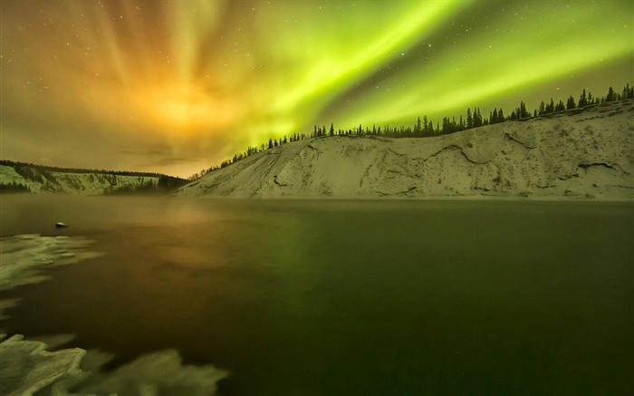 Alaska, Nordlichter, See, Schnee, Winter Hintergrundbilder Bilder