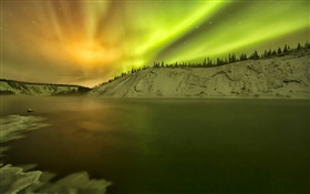 Alaska, Nordlichter, See, Schnee, Winter HD Hintergrundbilder