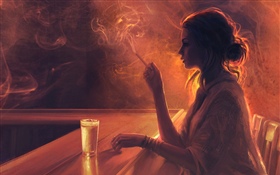 Mädchen in der Bar, Zigarette, Rauch HD Hintergrundbilder