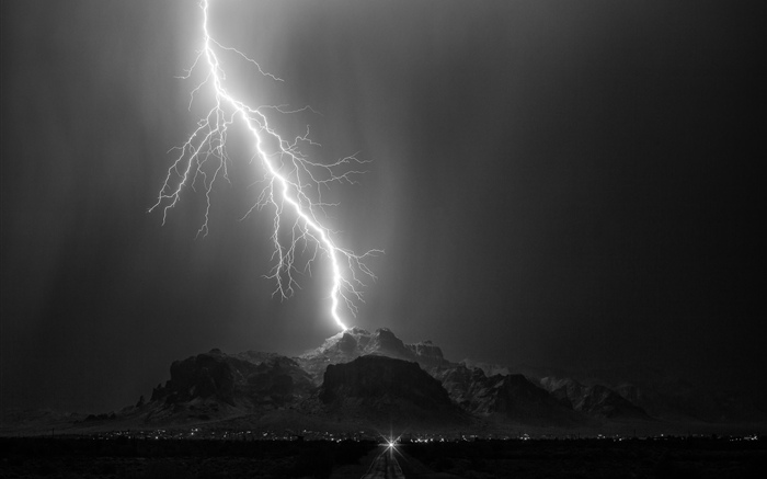 Blitz, Berg, Nacht Hintergrundbilder Bilder
