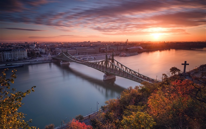 Budapest, Ungarn, Fluss, Brücke, Sonnenuntergang Hintergrundbilder Bilder