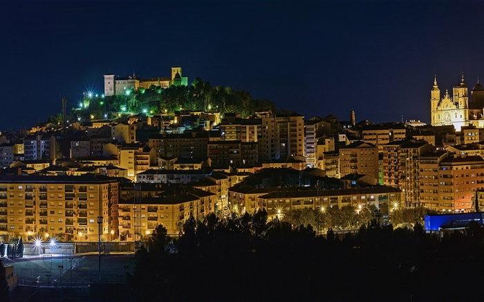 Spanien, Aragonien, Lichter, Nacht, Stadt, Gebäude Hintergrundbilder Bilder