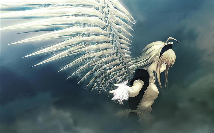 Anime Mädchen, Engel, Flügel, Glanz Hintergrundbilder Bilder