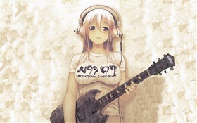 Anime Mädchen, Kopfhörer, Gitarre HD Hintergrundbilder