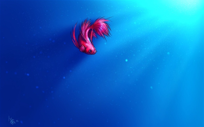 Kunstmalerei, rosa Fisch, blaues Meer Hintergrundbilder Bilder