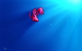 Kunstmalerei, rosa Fisch, blaues Meer HD Hintergrundbilder