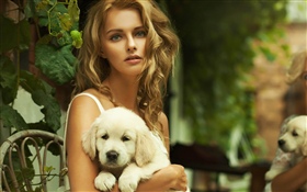 Blonde Mädchen und Hund HD Hintergrundbilder