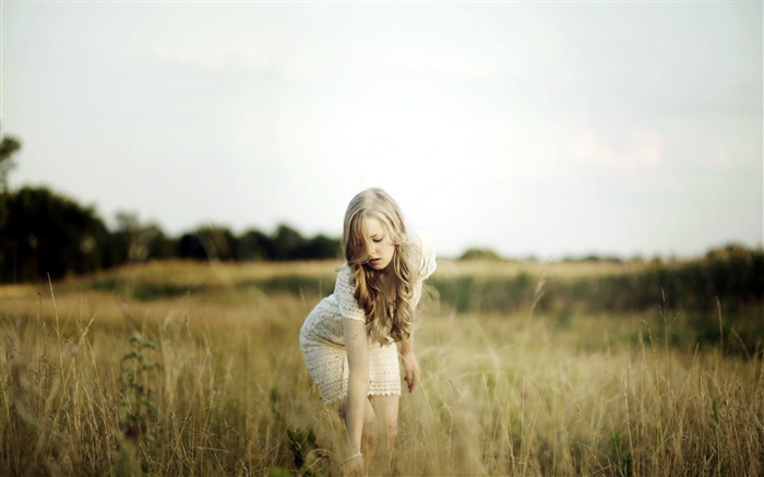Blonde Mädchen, Gras, Sommer Hintergrundbilder Bilder